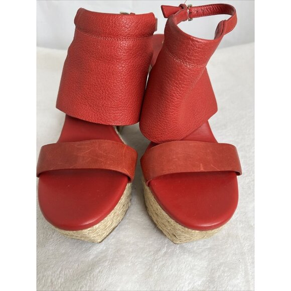 Cole Haan Red Leather Wedge Sandals With Ankle Strap & Jute Soles size 9 - Picture 4 of 8